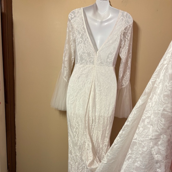 White Lace Bell Sleeve wedding Dress SZ S - Picture 10 of 14